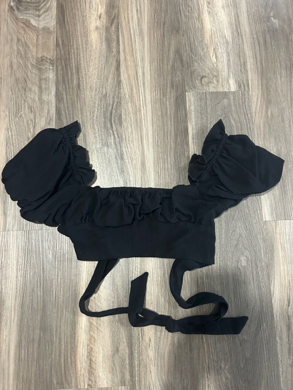 HYFVE Black Ruffle Off-Shoulder Crop Top with Tie Straps